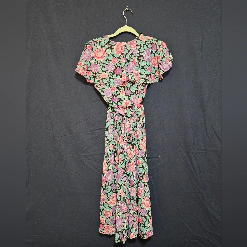 Cathy Sue Vintage Floral Cottagecore Peasant Dress with Ruffled Collar - Size 12 - Picture 2 of 8